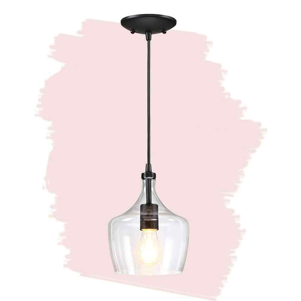 Hukoro 1-Light Kitchen Island Teardrop Clear Glass Pendant in Black