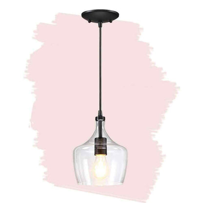 Hukoro 1-Light Kitchen Island Teardrop Clear Glass Pendant in Black