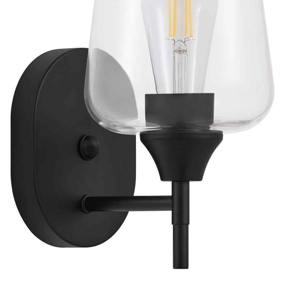 Hampton Bay Pavlen 5.5 in. 1-Lights Black Sconce with Clear Glass Shade