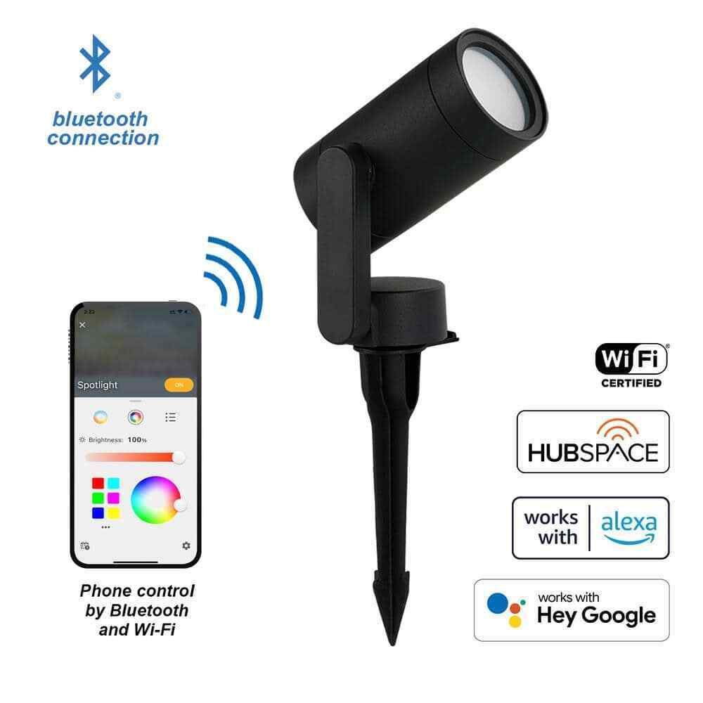 Hampton Bay Low Voltage Black LED Outdoor Spotlight Smart App Control Hubspace