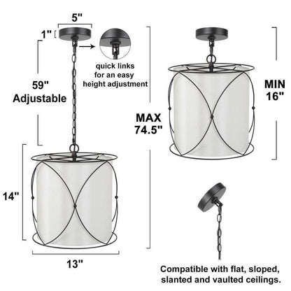 Uolfin Modern Drum Island Chandelier Pendant Cage Light w/ Fabric Shade