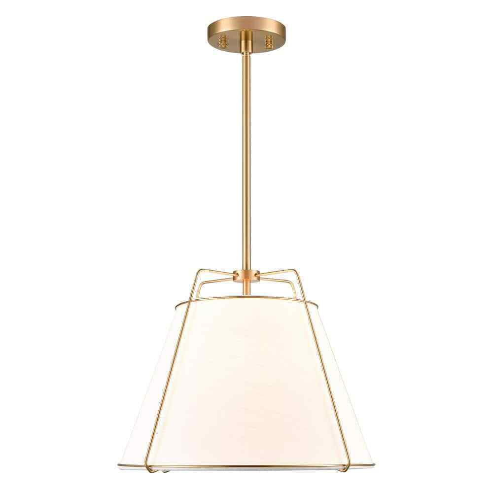 Light Society Lise 15 in. 1-Light Brushed Brass Chandelier with Fabric Shade
