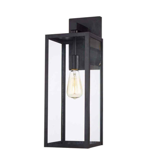 Hukoro 1-Light Black Outdoor 1x E26 Wall Light with Clear Glass Shade