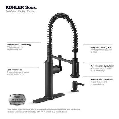 KOHLER Sous Pro-Style Single Handle Pull Down Sprayer Kitchen Faucet Matte Black