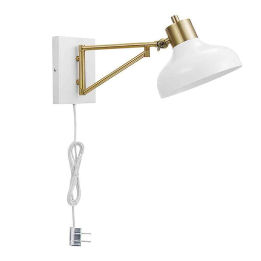 Globe Electric Campbell White and Brass Swing Arm Wall Sconce