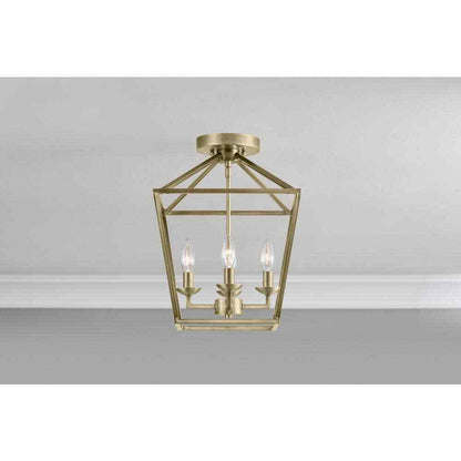 Home Decorators Weyburn 16.5 in. 4-Light Brushed Brass Lantern Semi-Flush Mount