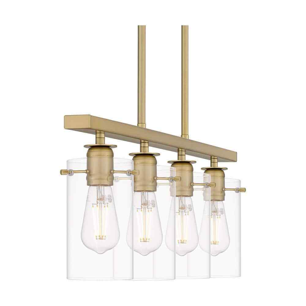 Hampton Bay Regan Brushed Gold Industrial Linear Chandelier  Clear Glass Shades