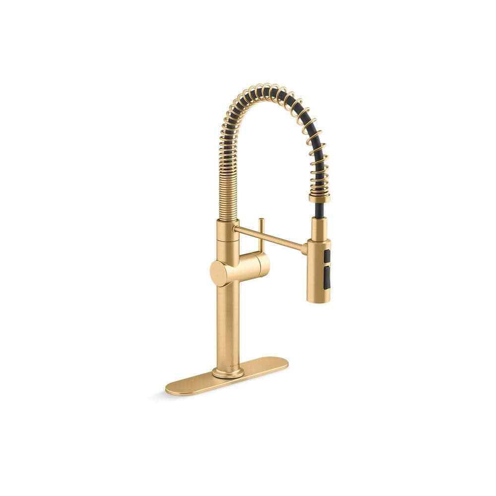 KOHLER Crue Single-Handle Pull-Down Sprayer Faucet, Vibrant Brushed Modern Brass