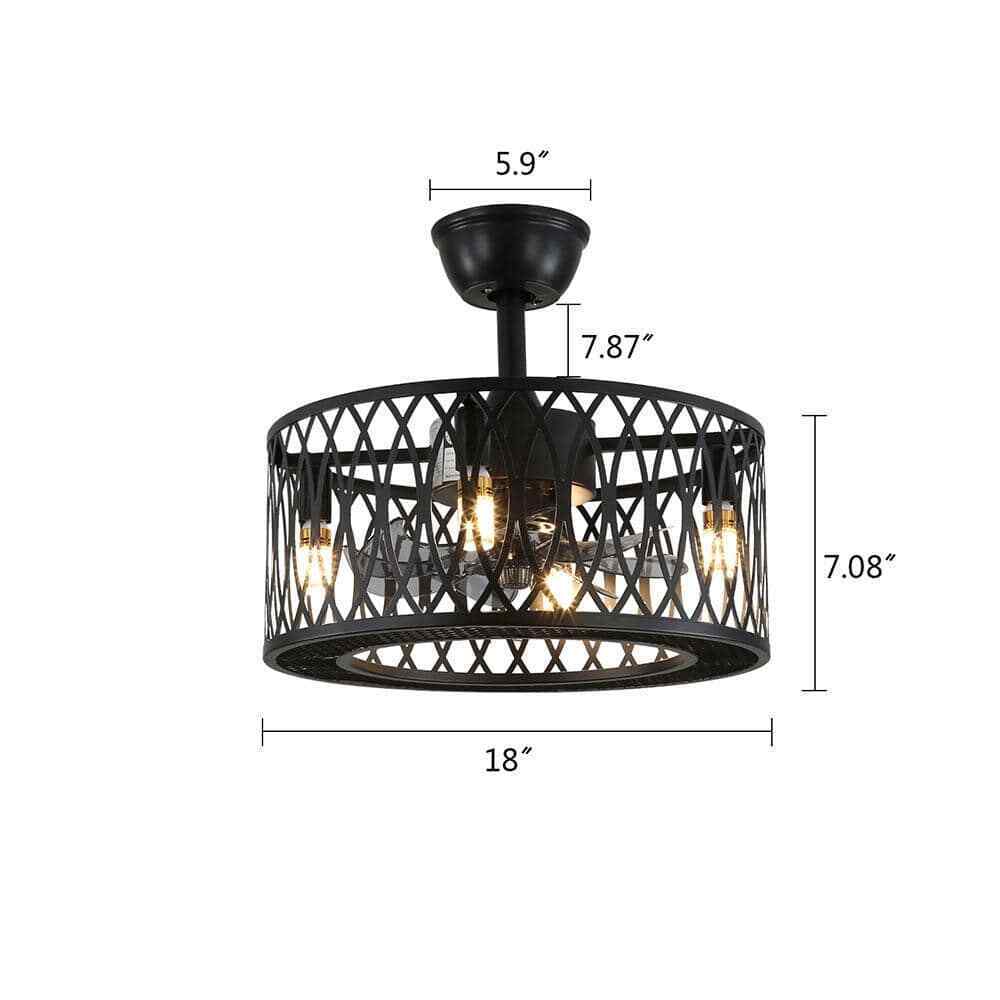 OUKANING Black Metal Caged Vintage Ceiling Fan w/ Light Kit and Remote Control