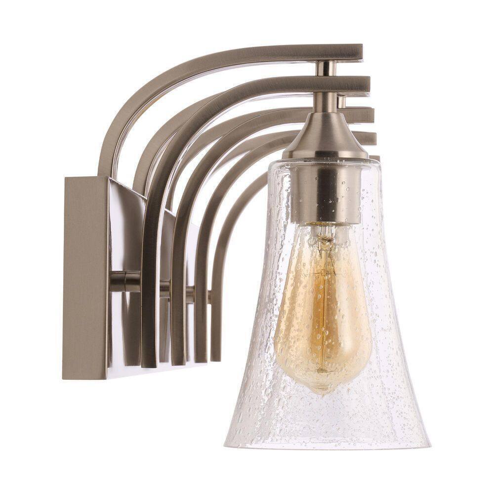 Merra 32 in. 4-Light Nickel Vanity Light with Clear Seeded Glass Shades