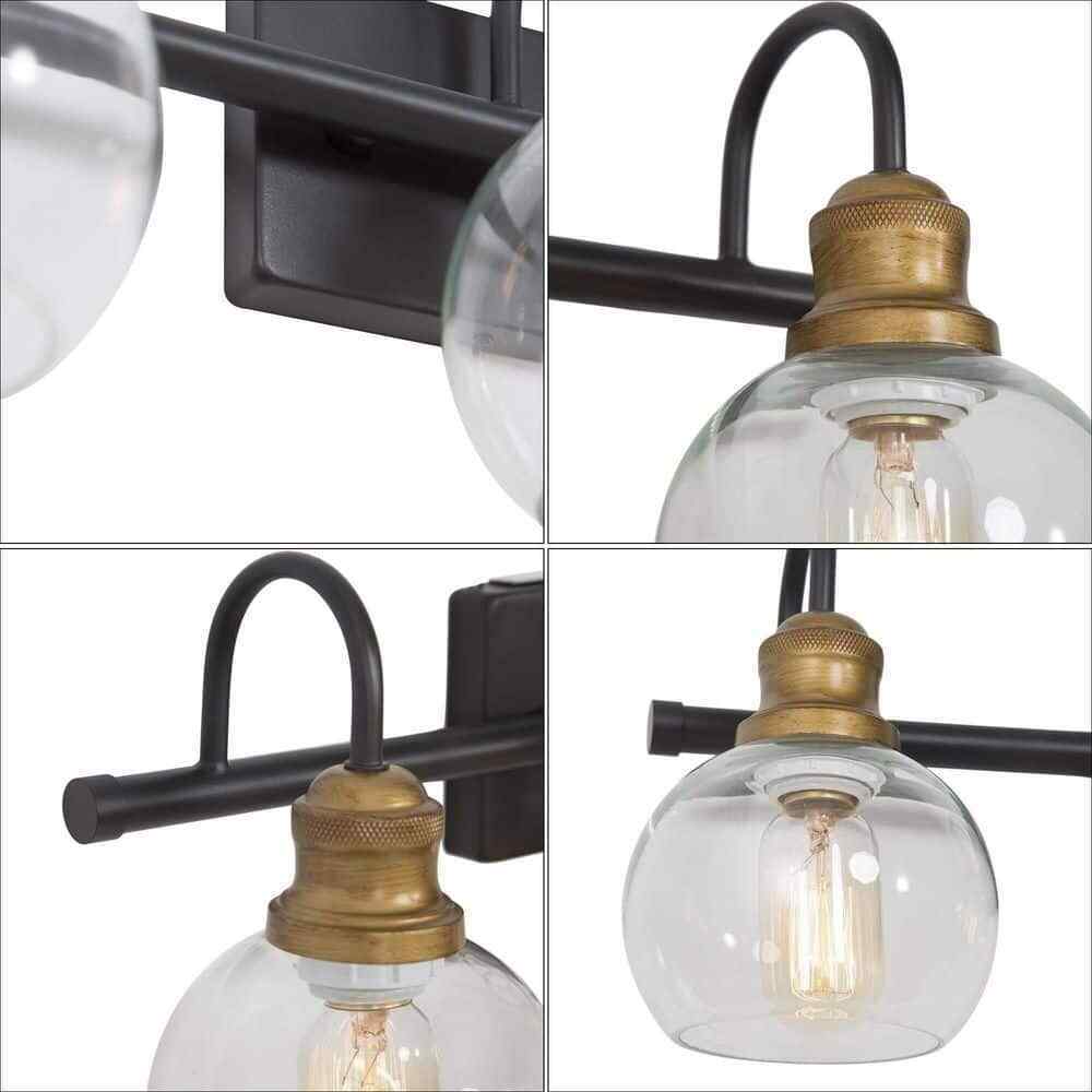 LNC 22 in. 3-Light Modern Aged Brass and Black Bathroom Vanity Light