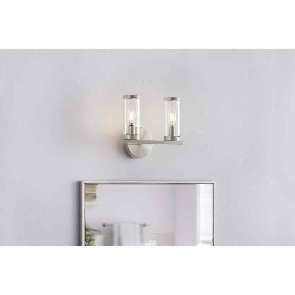 Hampton Bay Loveland 10.5" 2-Light Brushed Nickel Bathroom Vanity Light Fixture