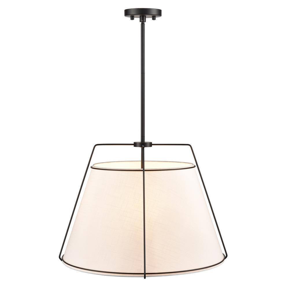 Light Society Lise 22 in. 3-Light Black Chandelier with Fabric Shade LS-C555-BLK