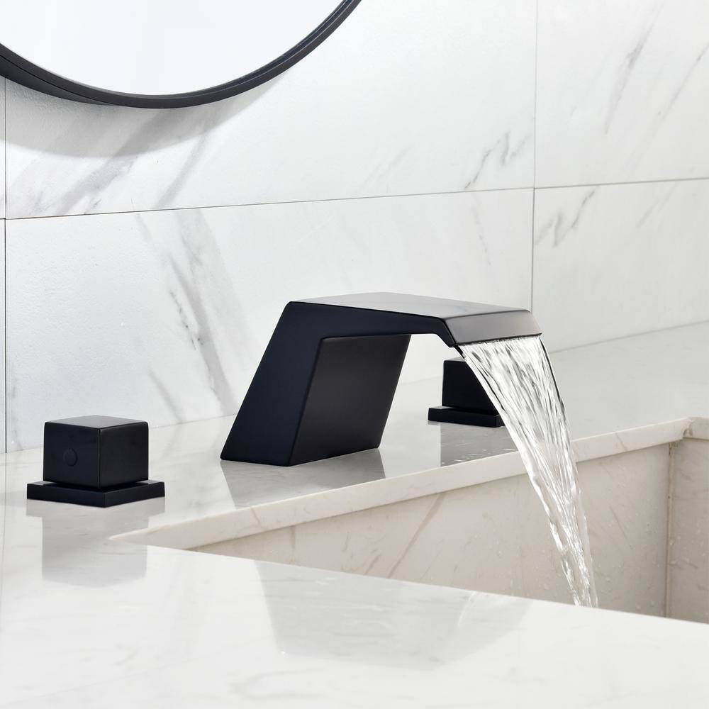 UKISHIRO 8 in. 2-Handle Low-Arc Bathroom Faucet in Spot Defense Matte Black
