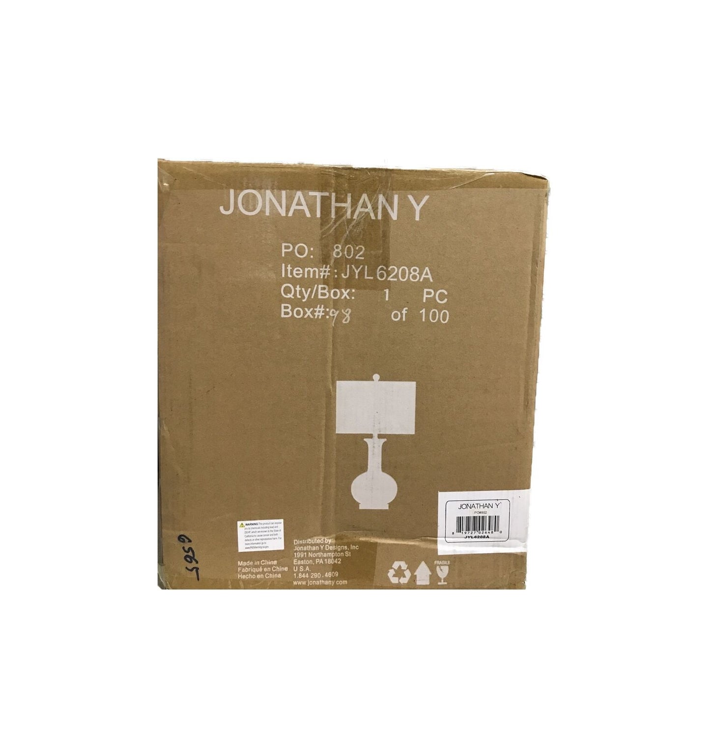 JONATHAN Y Brussels 27 in. White/Brass Ceramic/Metal LED Table Lamp JYL6208A