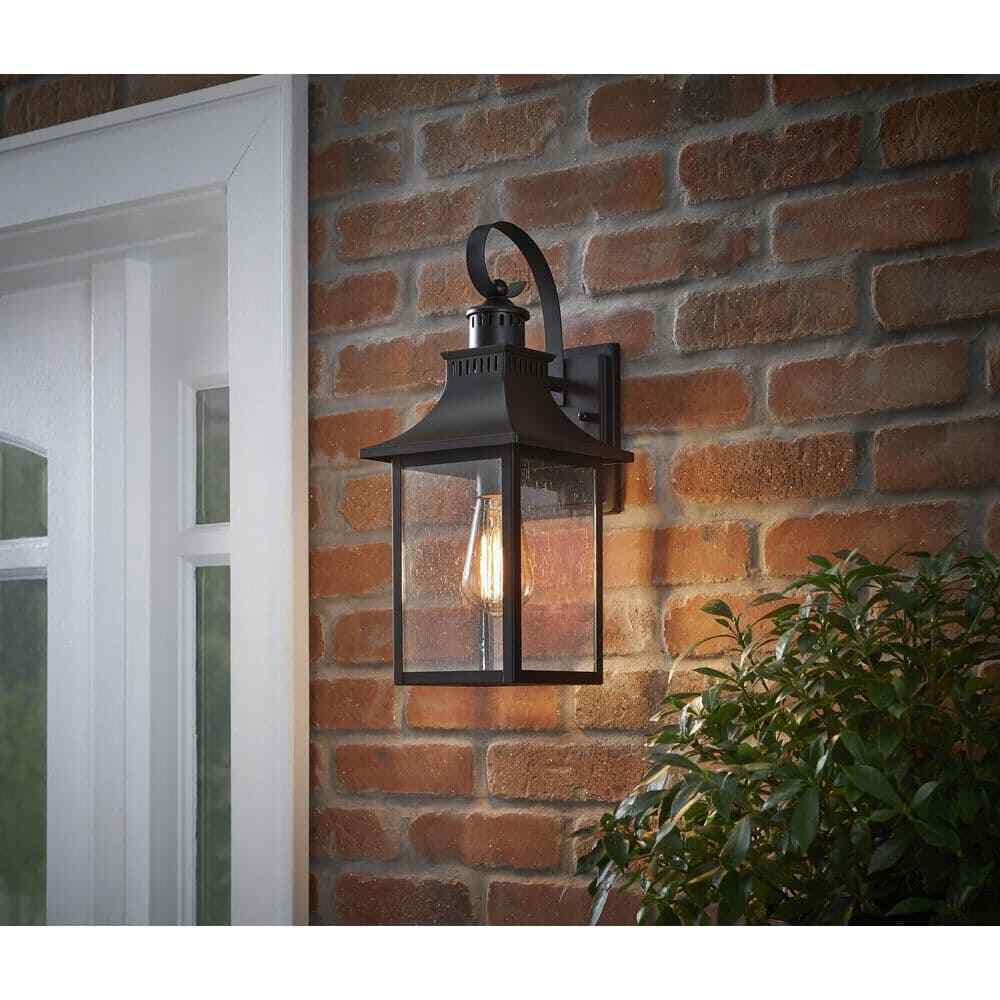 Hampton Bay Edgehill 16.25 in. Matte Black Hardwired Outdoor Wall Lantern Sconce