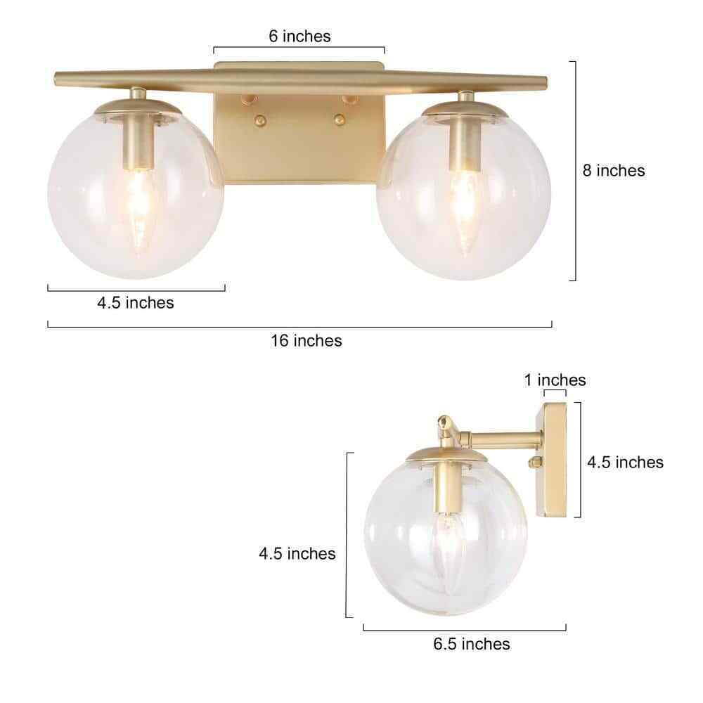 Uolfin Modern Globe Bathroom Vanity Light 2-Light Gold Bedroom Wall Sconce Light
