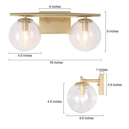 Uolfin Modern Globe Bathroom Vanity Light 2-Light Gold Bedroom Wall Sconce Light