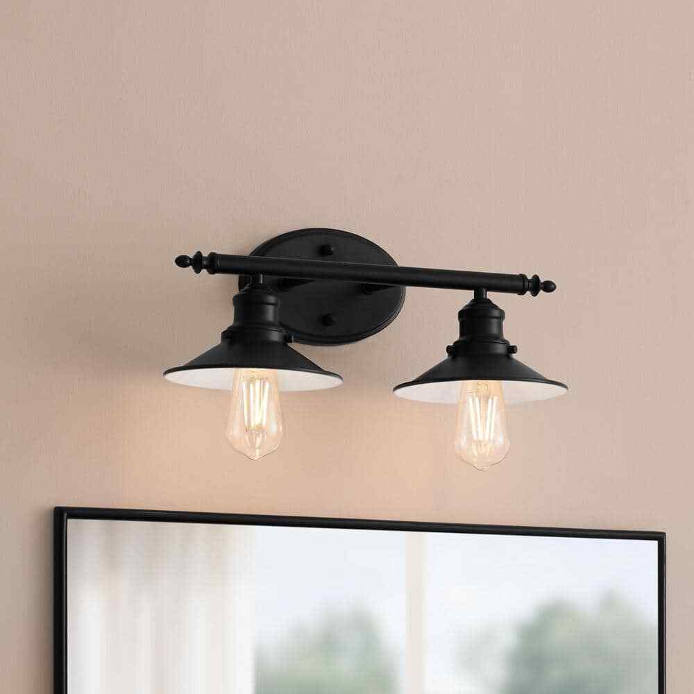 Hampton Bay Glenhurst 16 in. 2-Light Black Bathroom Vanity Light Fixture