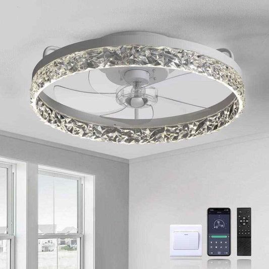 FANNEHONNE Lidia 19.68 in Indoor Modern White Crystal Flush Mount Ceiling Fan