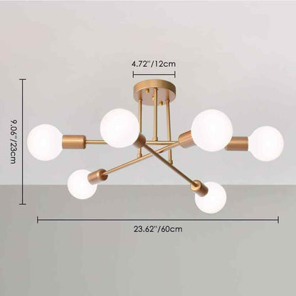 RRTYO Elektra 23.62 in. 6-Light Champagne Gold Semi-Flush Mount
