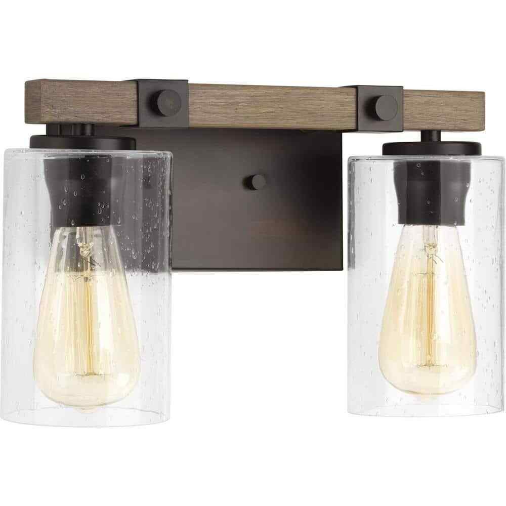 Progress Lighting 2-Light Antique Bronze Clear Seeded Glass Vanity Light