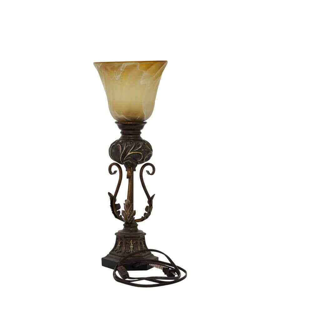 Litton Lane 20 in. Brown Metal Antique Style Floor Lamp Light with Scrolls