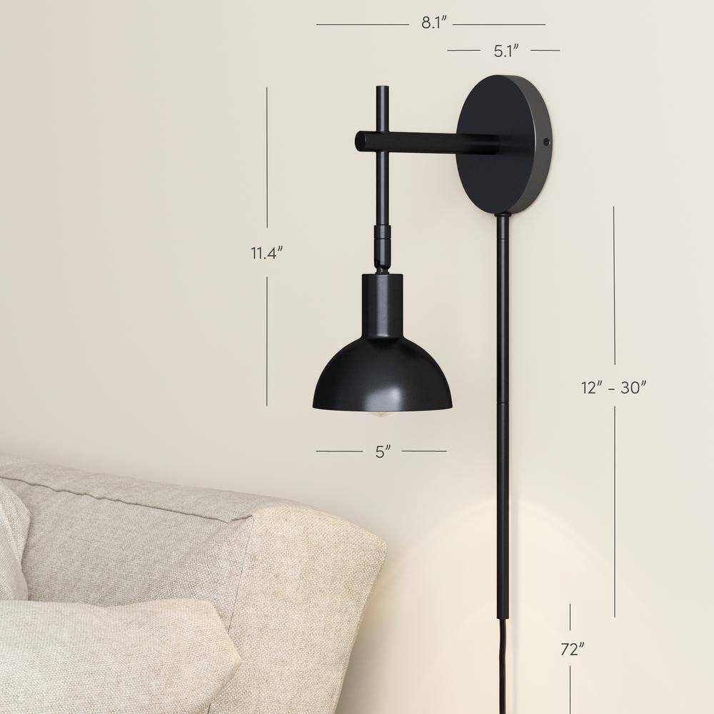 Nathan James Tamlin 5 in. W Matte Black Wall Sconce Plug In Lamp Light Fixture