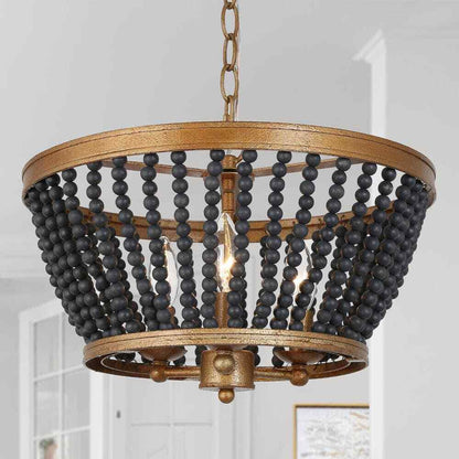 Uolfin Modern Drum Dining Room 3-Light Antique Gold Round Chandelier