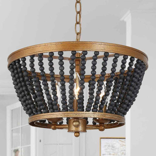 Uolfin Modern Drum Dining Room 3-Light Antique Gold Round Chandelier