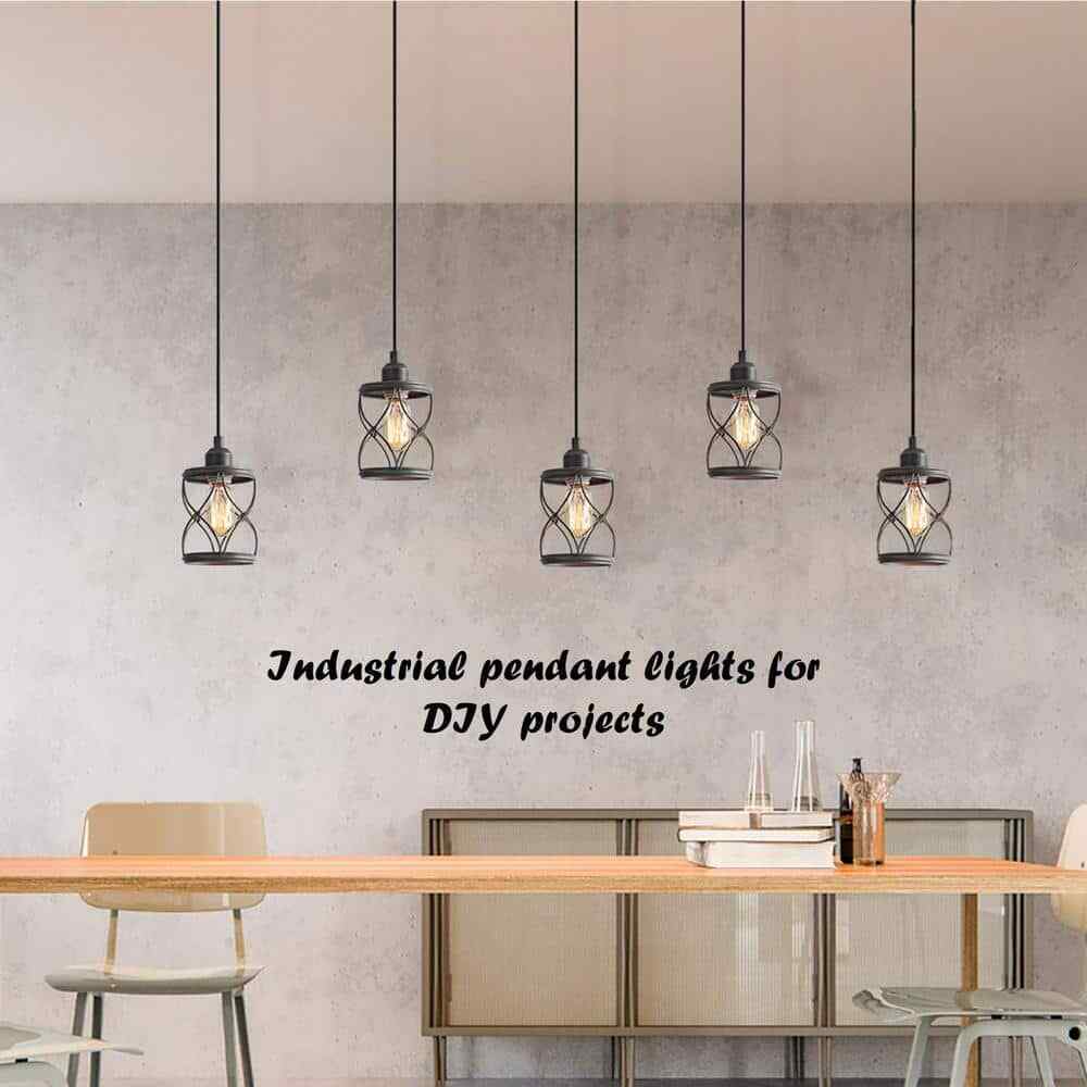LNC Modern Farmhouse Gray Mini Pendant Light w/ Dark Pewter Drum Metal Wire Cage