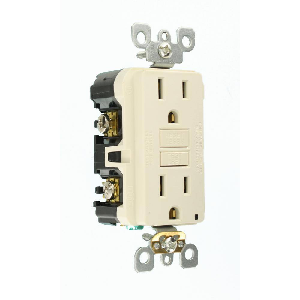 Leviton 15 Amp Self-Test SmartlockPro Slim Duplex GFCI Outlet Light Almond