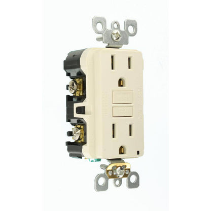 Leviton 15 Amp Self-Test SmartlockPro Slim Duplex GFCI Outlet Light Almond