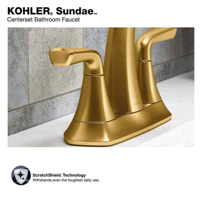 KOHLER Sundae 4 in. Centerset Bathroom Faucet in Vibrant Brushed Moderne Brass