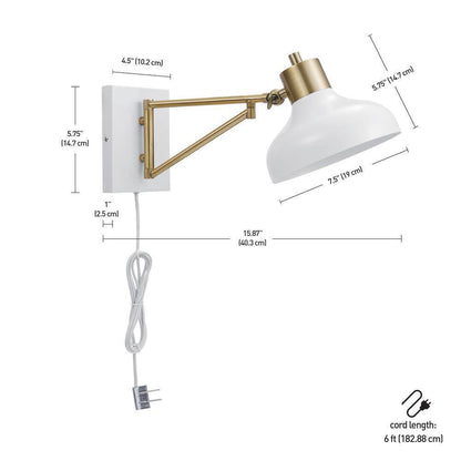 Globe Electric Campbell White and Brass Swing Arm Wall Sconce