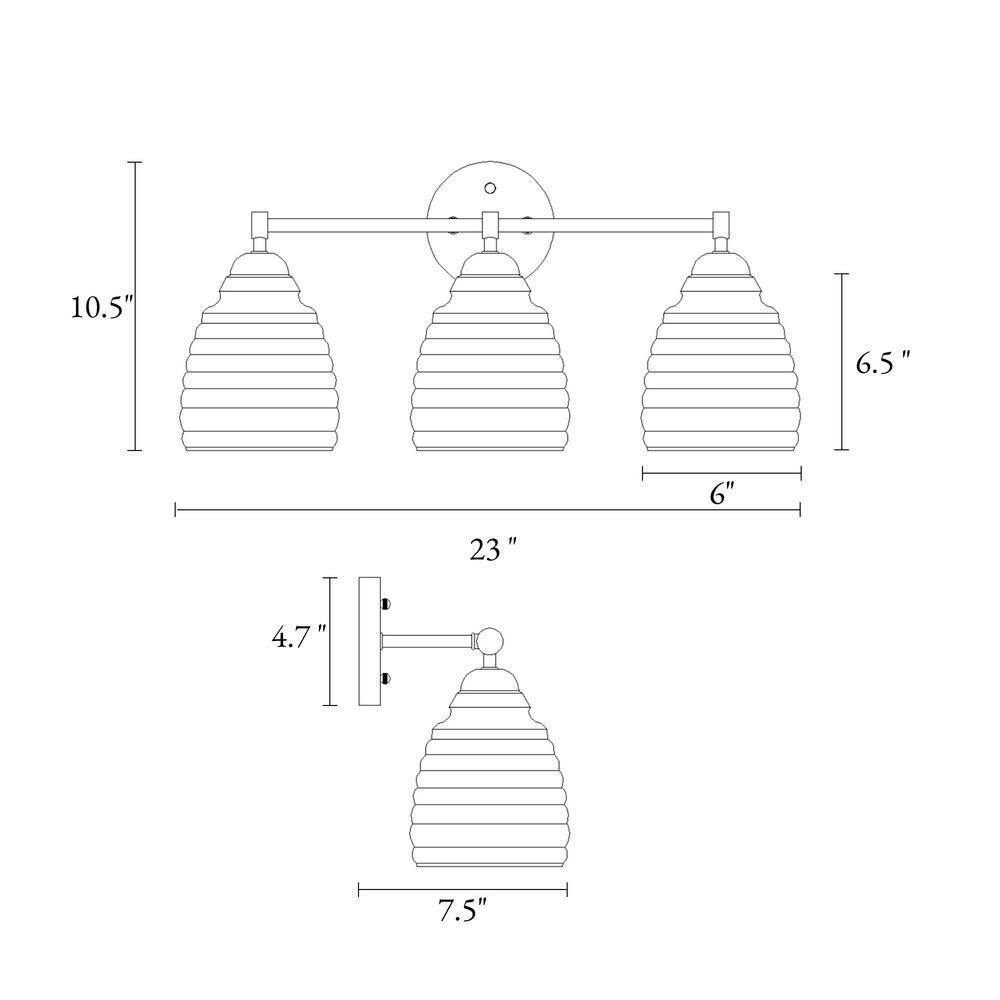 LNC Modern Industrial 23 in. 3-Light Plated Brass Bathroom Vanity Light