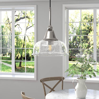 Meyer&Cross Magnolia 1-Light Brushed Nickel Single Pendant w/ Seeded Glass Shade
