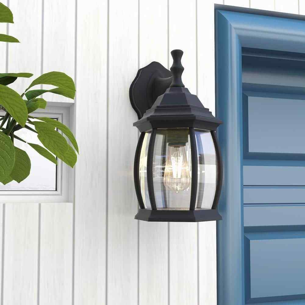Pia Ricco 1-Light Textured Black Not Solar Outdoor Wall Lantern Sconce