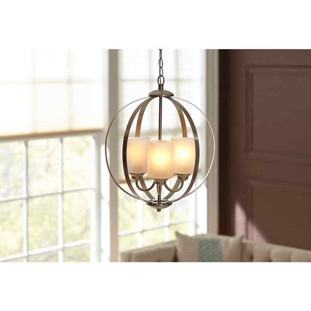 Hampton Bay Findlay 3-Light Brushed Nickel Chandelier w/ Etched White Glass