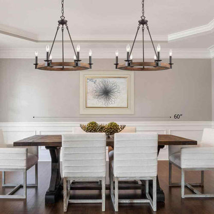 LNC Wagon Wheel Chandelier 6-Light Distressed Wood Island Light Rustic Bronze