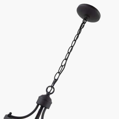 Merra 5-Light Matte Black Pendant Lamp Farmhouse Chandelier with Glass Shade