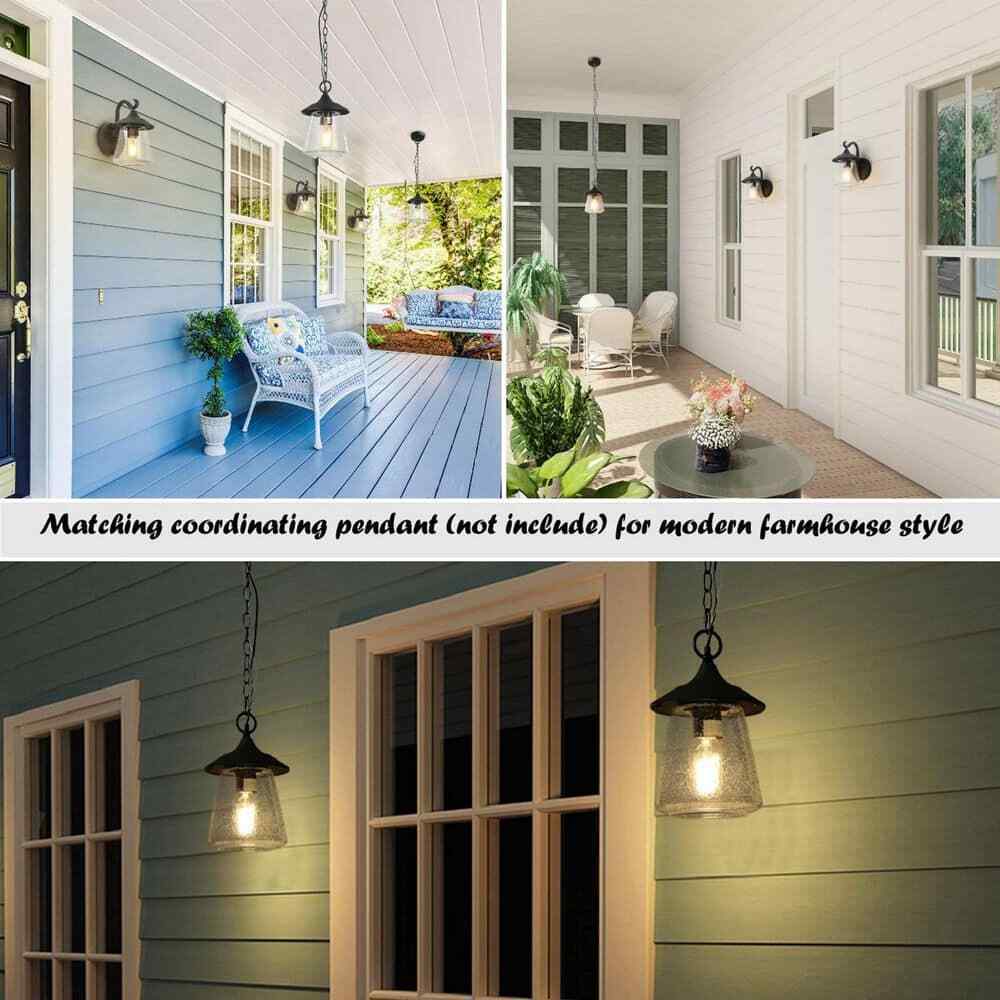 LNC Modern Frosted Black Porch Outdoor Wall Sconce 1-Light Exterior Lantern