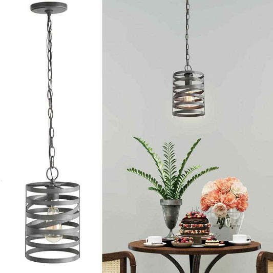 LNC Modern Drum Cage Pendant Classic 1-Light 7.1 in. Brushed Dark Gray Pendant