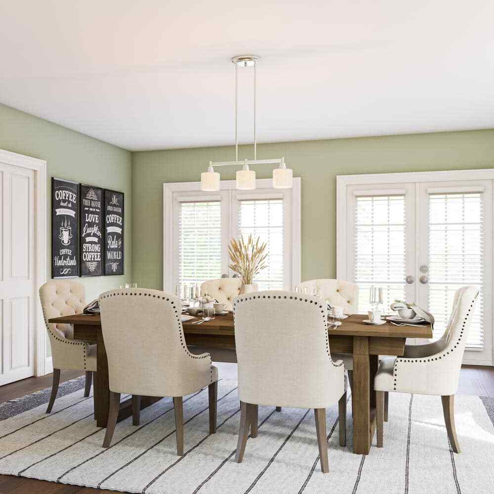 Hampton Bay Oron 3-Light Brushed Steel Island Light with White Glass Shades