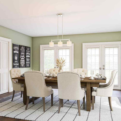 Hampton Bay Oron 3-Light Brushed Steel Island Light with White Glass Shades