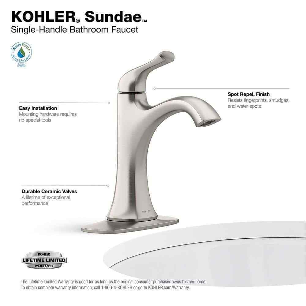 KOHLER Sundae Single Handle Single Hole Bathroom Faucet , Vibrant Brushed Nickel