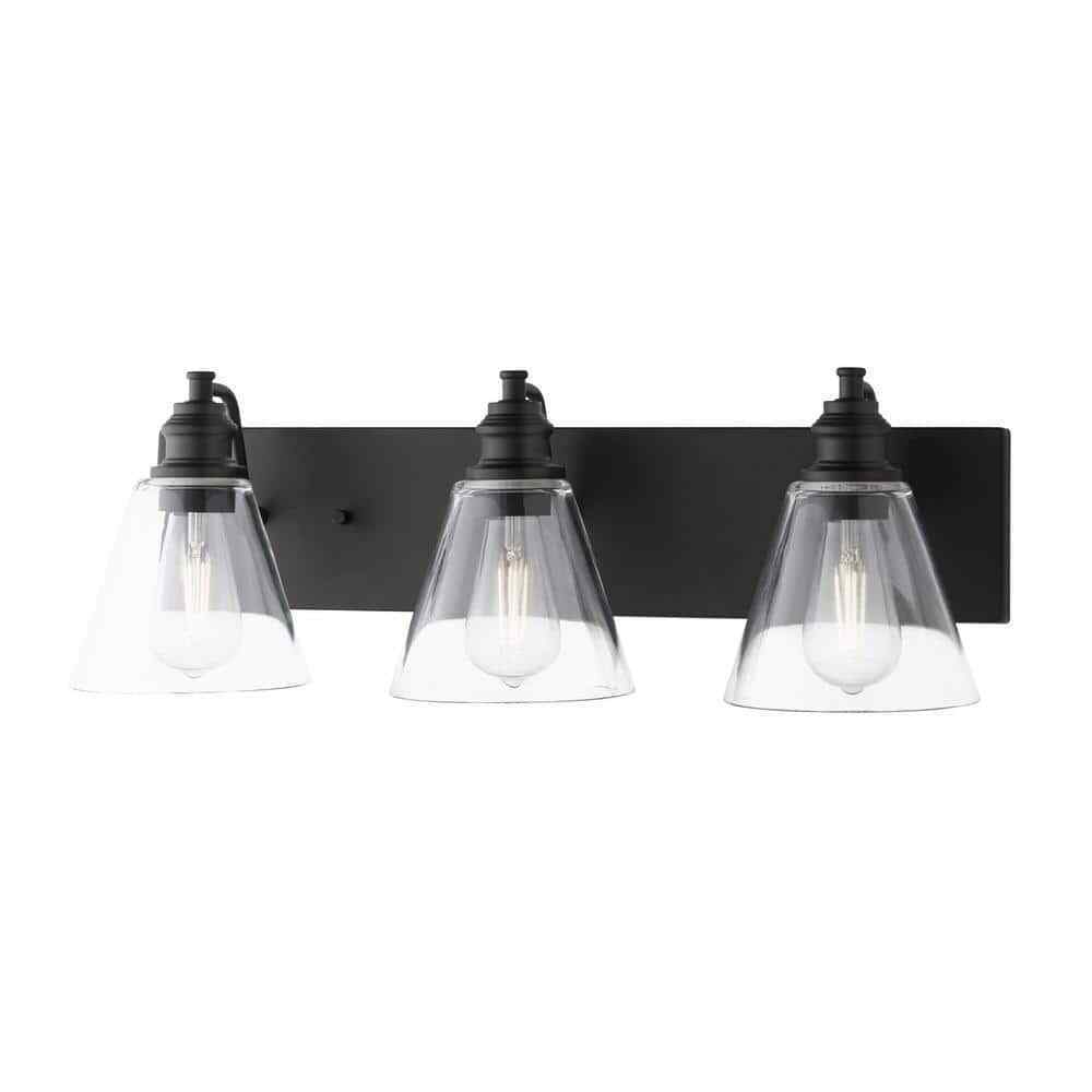 Hampton Bay Manor 24 in. 3-Light Matte Black Industrial Bathroom Vanity Light