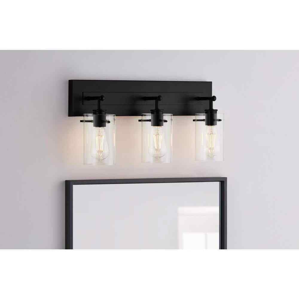 Hampton Bay Regan 21 in. 3-Light Matte Black Bathroom Vanity Light