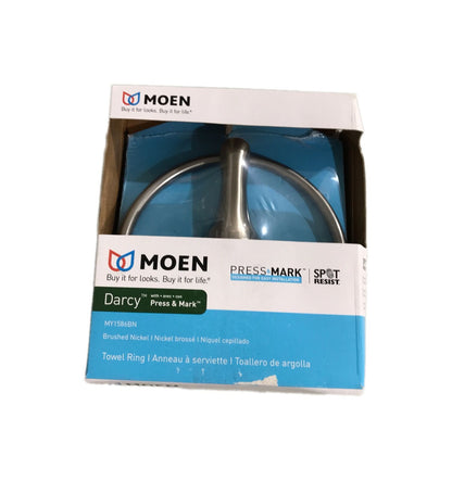 MOEN Darcy Towel Ring with Press and Mark in Brushed Nickel MY1586BN