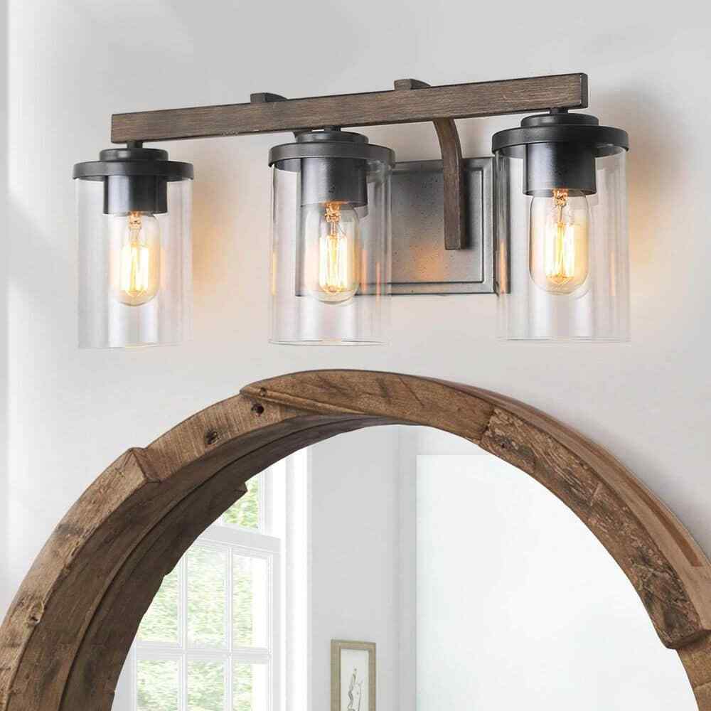 LNC Weyland Farmhouse 20 in. 3-Light Rust Black Bathroom Bar Vanity Light